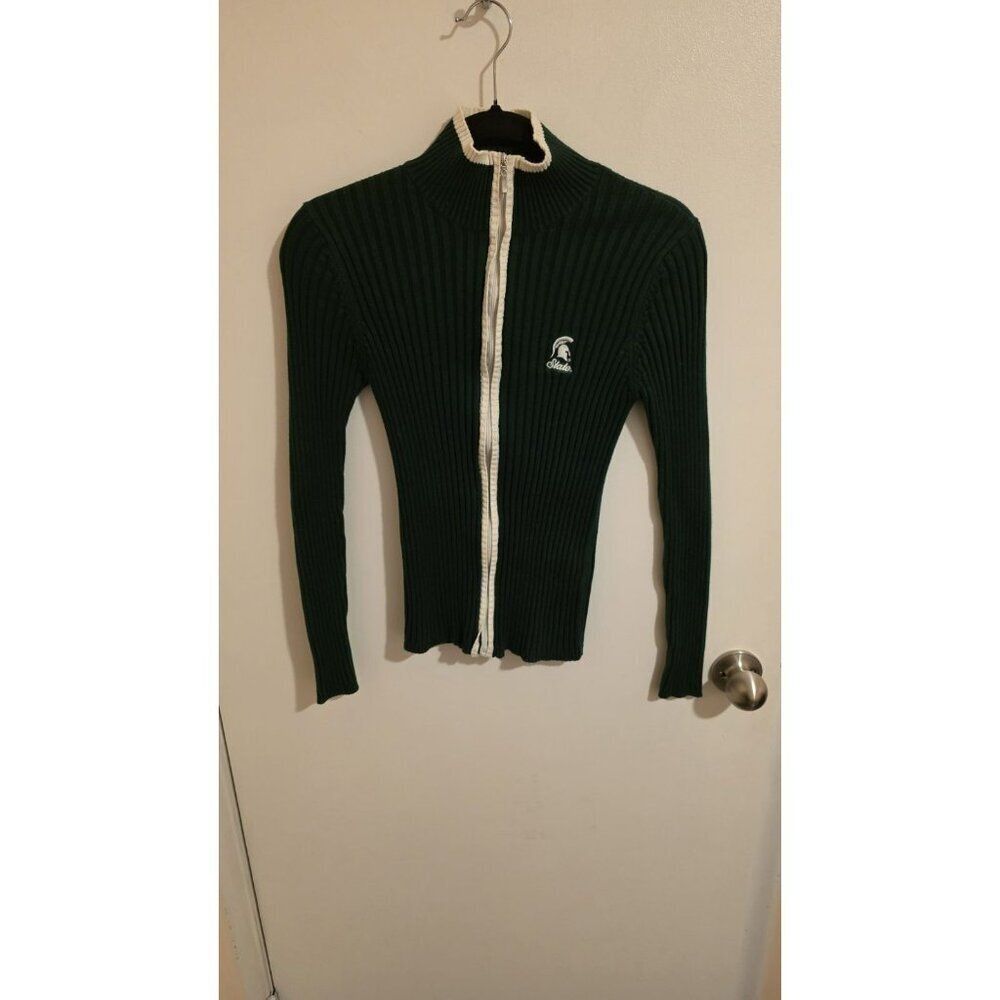 Michigan State MSU Spartans Sweater Jacket Full Zip Logo Womens Xs No Tag Ribbed
